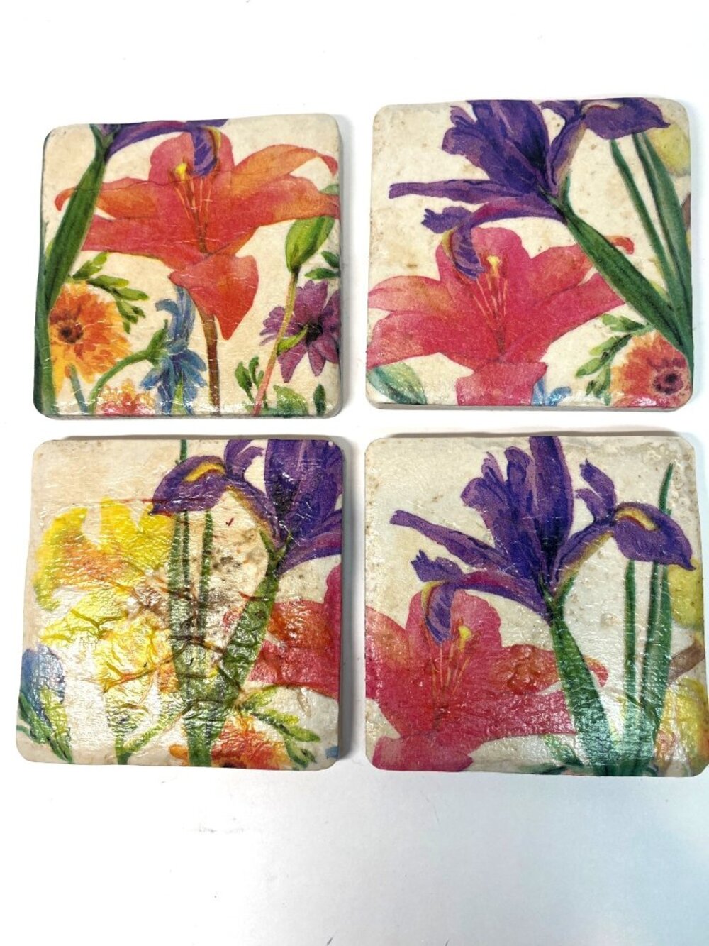 Hand painted Floral Ceramic Coasters Set Of 4 With Glossy Finish for Home or Off
